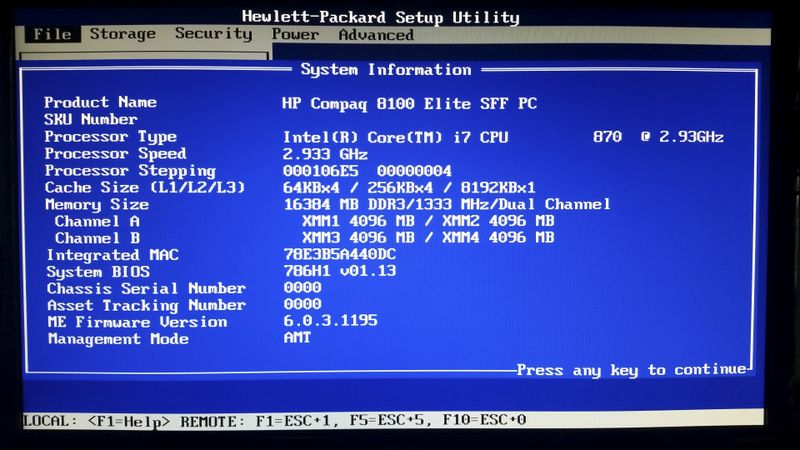 BIOS rev 786H1 v1.13 main screen; current BIOS on PC