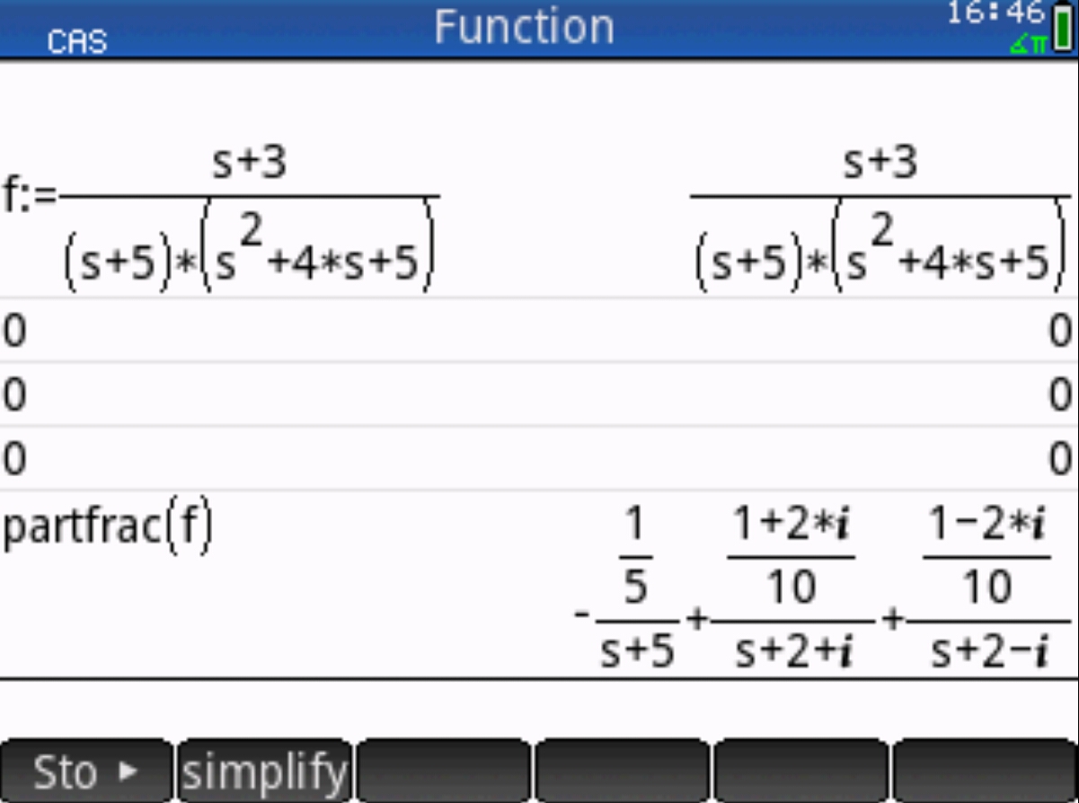 Solving Partial Fractions with complex denominator roots - HP Support ...