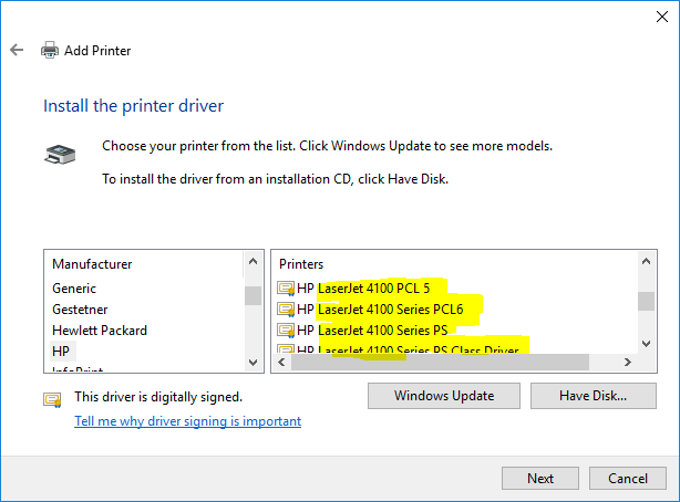 LaserJet 4100 PCL driver for Windows 10 - HP Support Community - 6598626