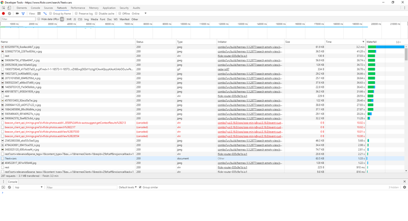 Flickr page loading (dev tools)