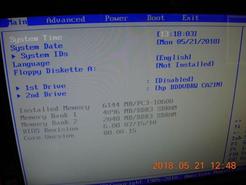 The BIOS shows the hard drive is Disabled