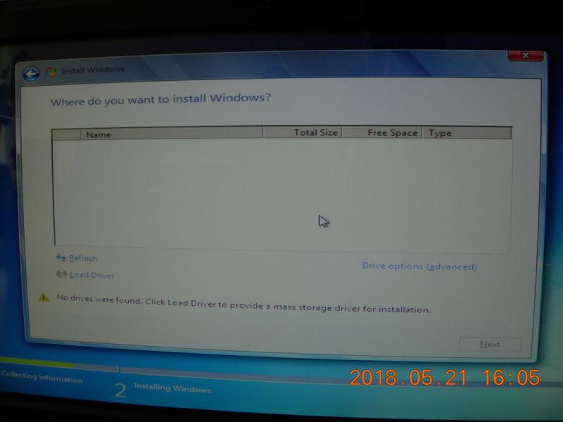 When trying to install a new Windows, it could not find the hard drive to do so.