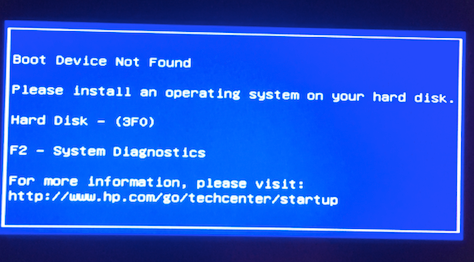 Boot Device Not Found" ---> recovery ----> "CTOERROR.flg" - HP Support  Community - 6734984