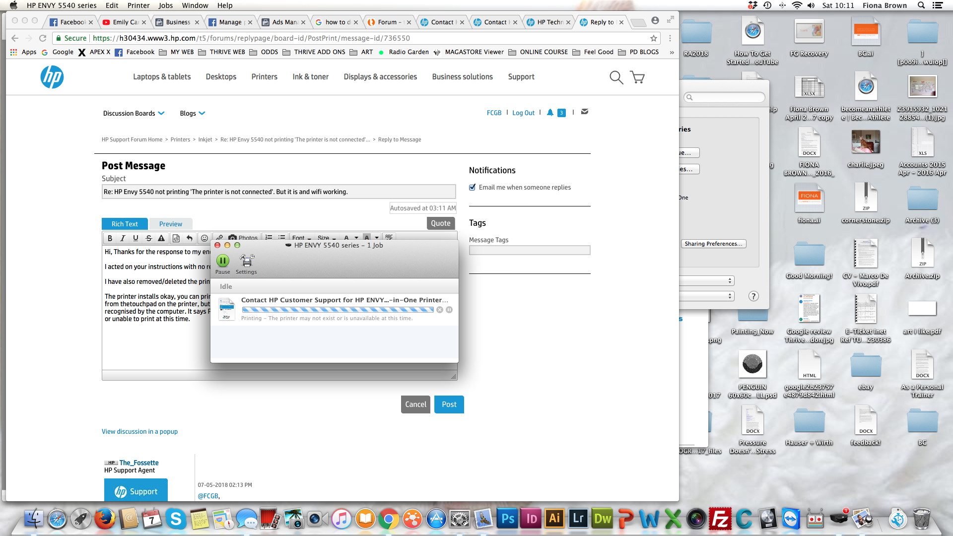 HP Envy 5540 not printing 'The printer is not connected'. Bu... HP