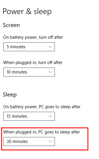 Current sleep power and sleep settings
