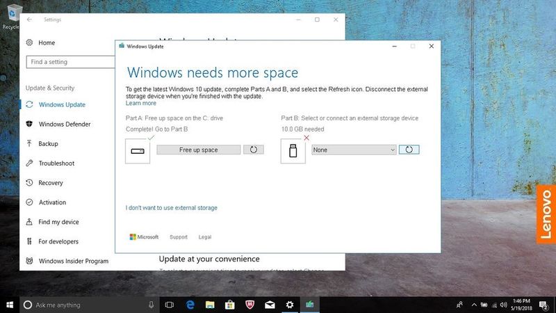 Low space after updates