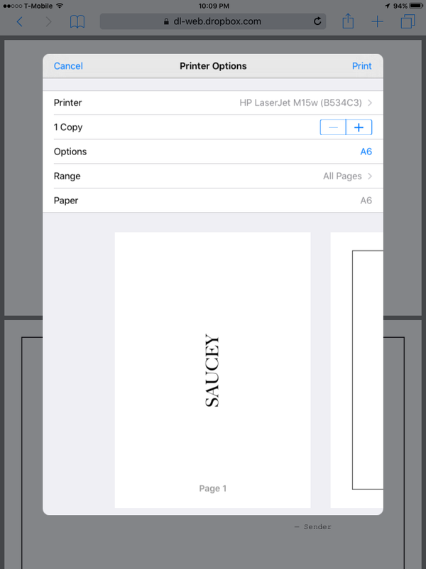 iPad: no option for two-sided printing and stuck on A6 paper size.