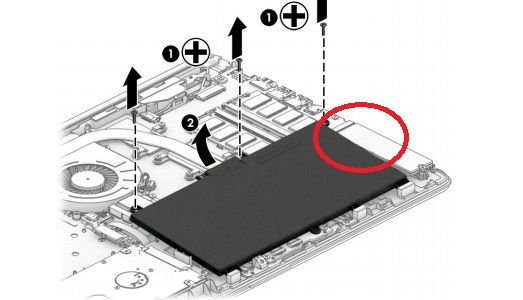 M.2 SSD slot circled in red