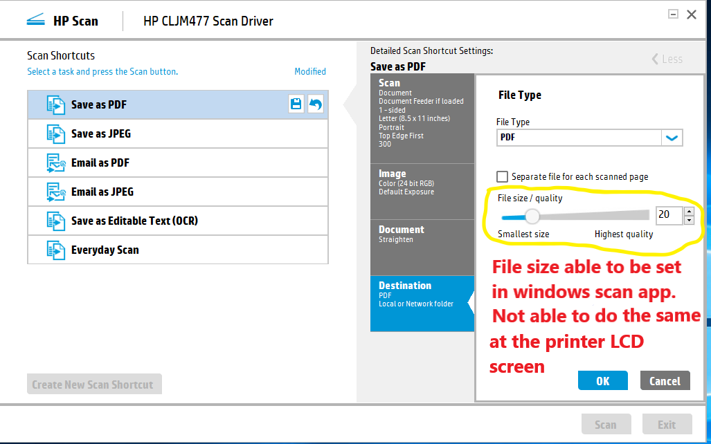 File size too large for scanned docs - HP Support Community - 6448684