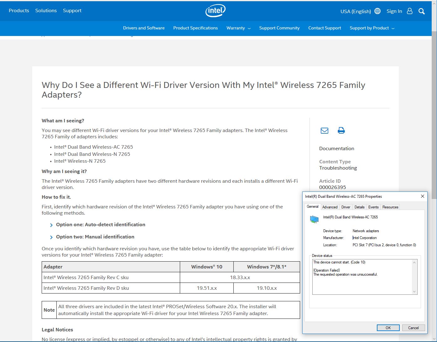 Intel 7265 wireless driver problem - HP Support Community - 6927247