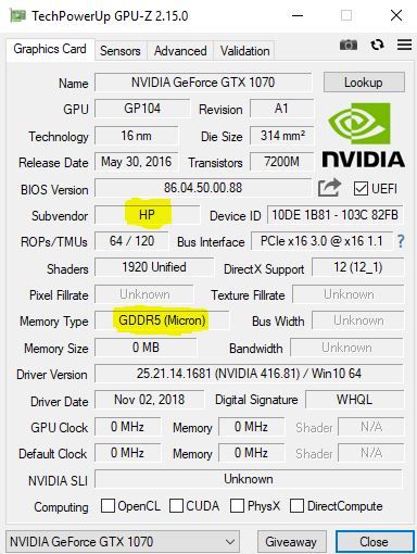 HELP ! NEED GTX 1070 firmware update because Micron memory i... - HP  Support Community - 6928237