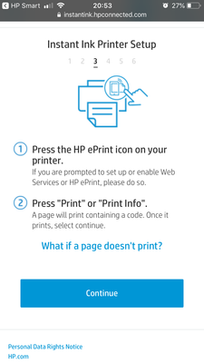Instant Ink enrollment stuck waiting to be able to print to a printer that isn't doing anything