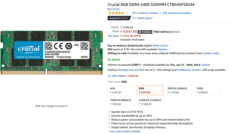 Crucial 8GB  RAM, I intend to purchase