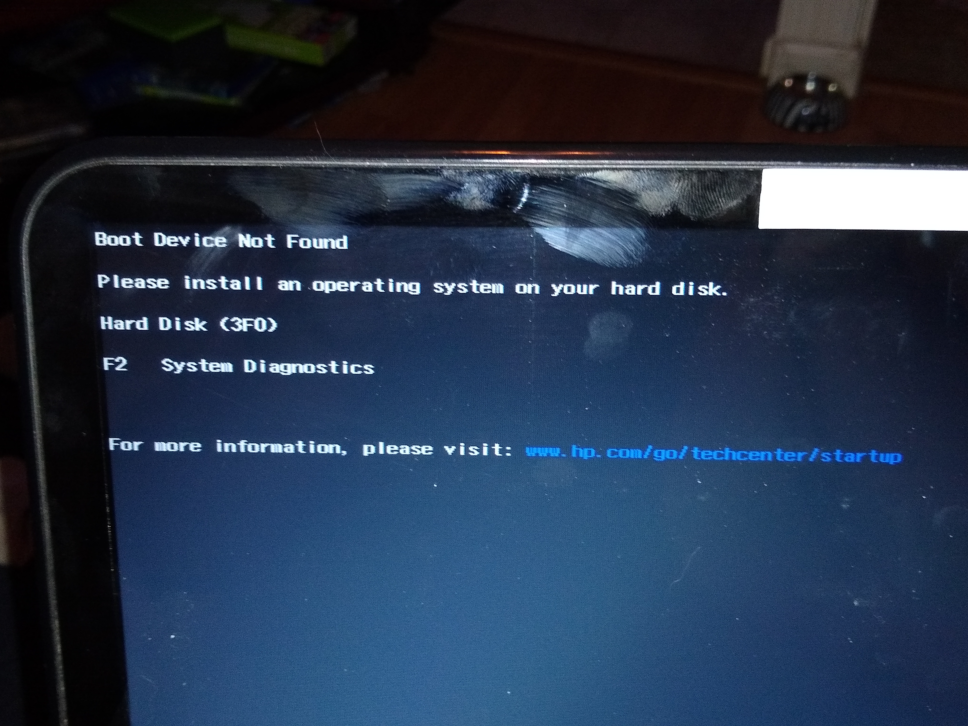 Boot device not found... Hard disk 3f0 error - HP Support Community -  7000455