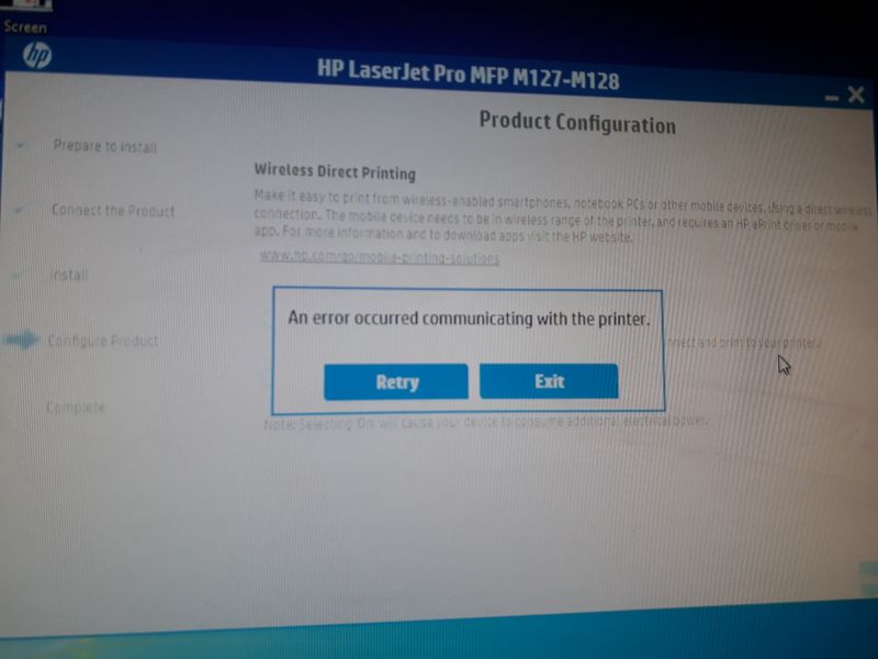 Screenshot showing what happened while installing HP Printer driver.