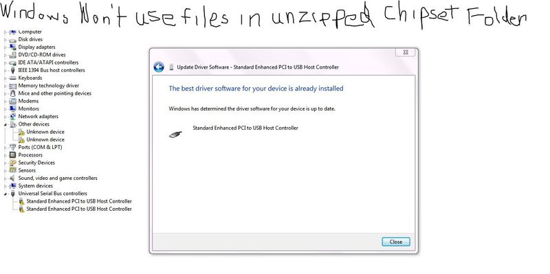 Screencaptur of Windows won't use files in unzipped chipset folder.JPG