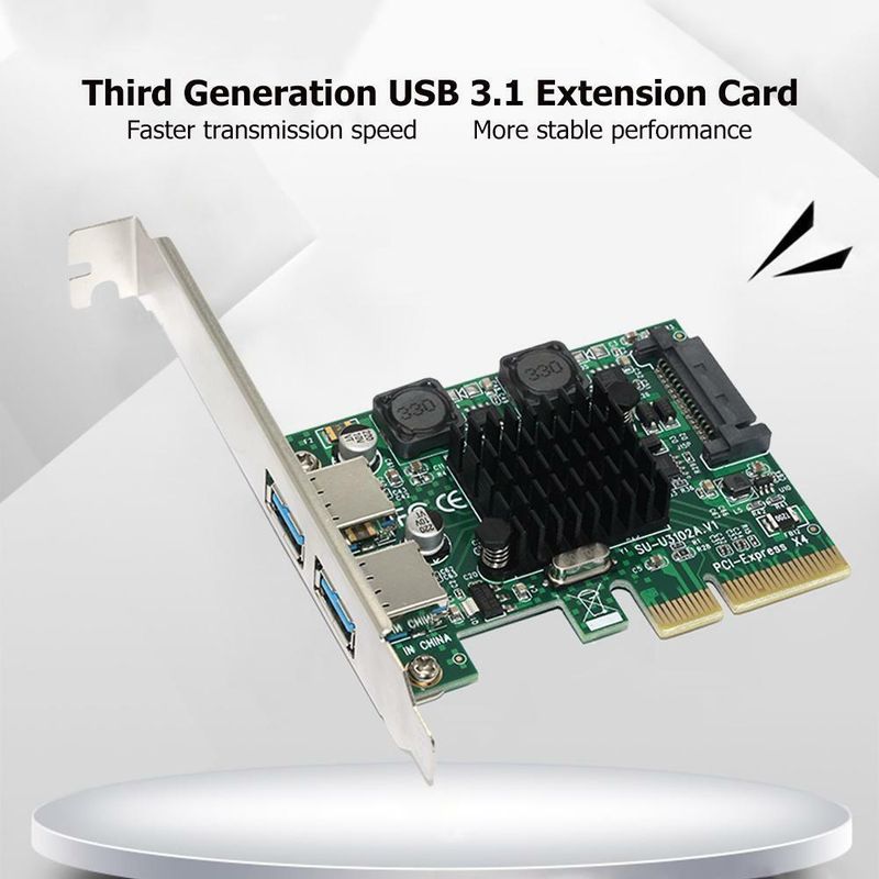 USB 3.1 gen 2 card as provided. See the internal SATA power connected at end of card