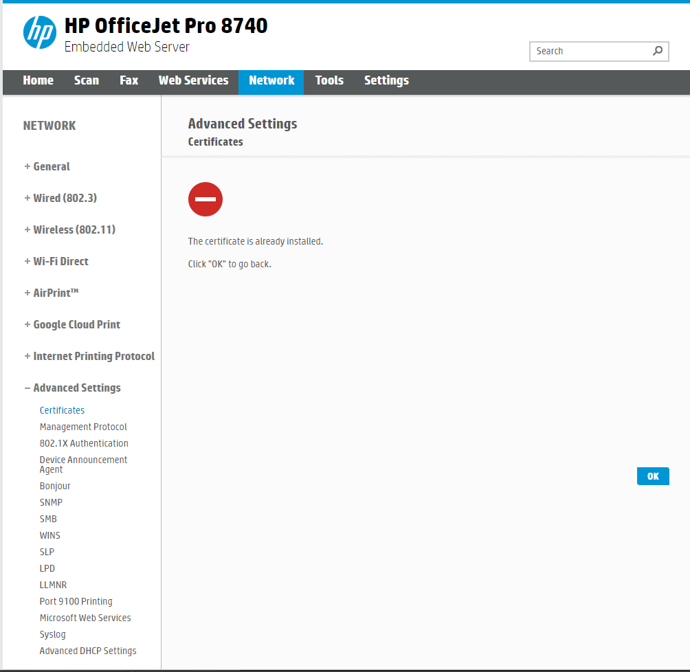 HP OfficeJet Pro 8740 Certificate Error - HP Support Community - 7094713
