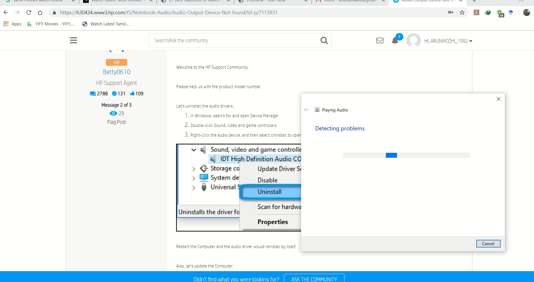 Audio Output Device Not Found HP Support Community 7113831