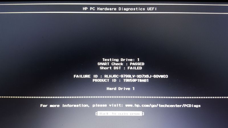 hard drive short dst check failed hp envy