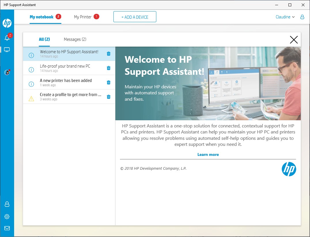 hp help and support download