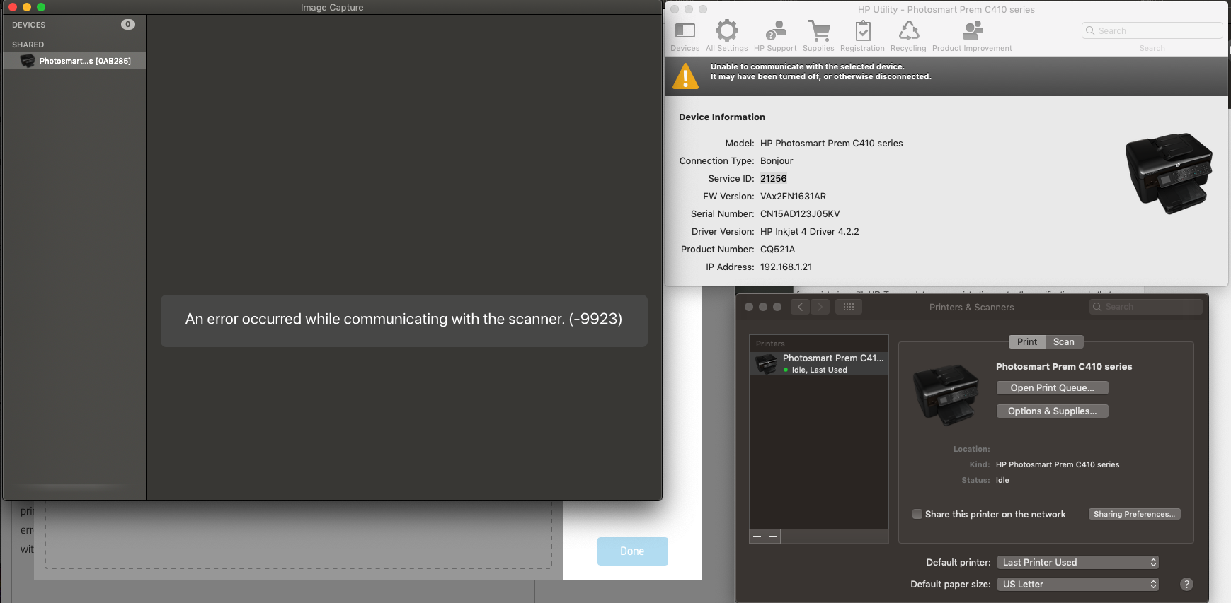 mac unable to communicate with hp printer