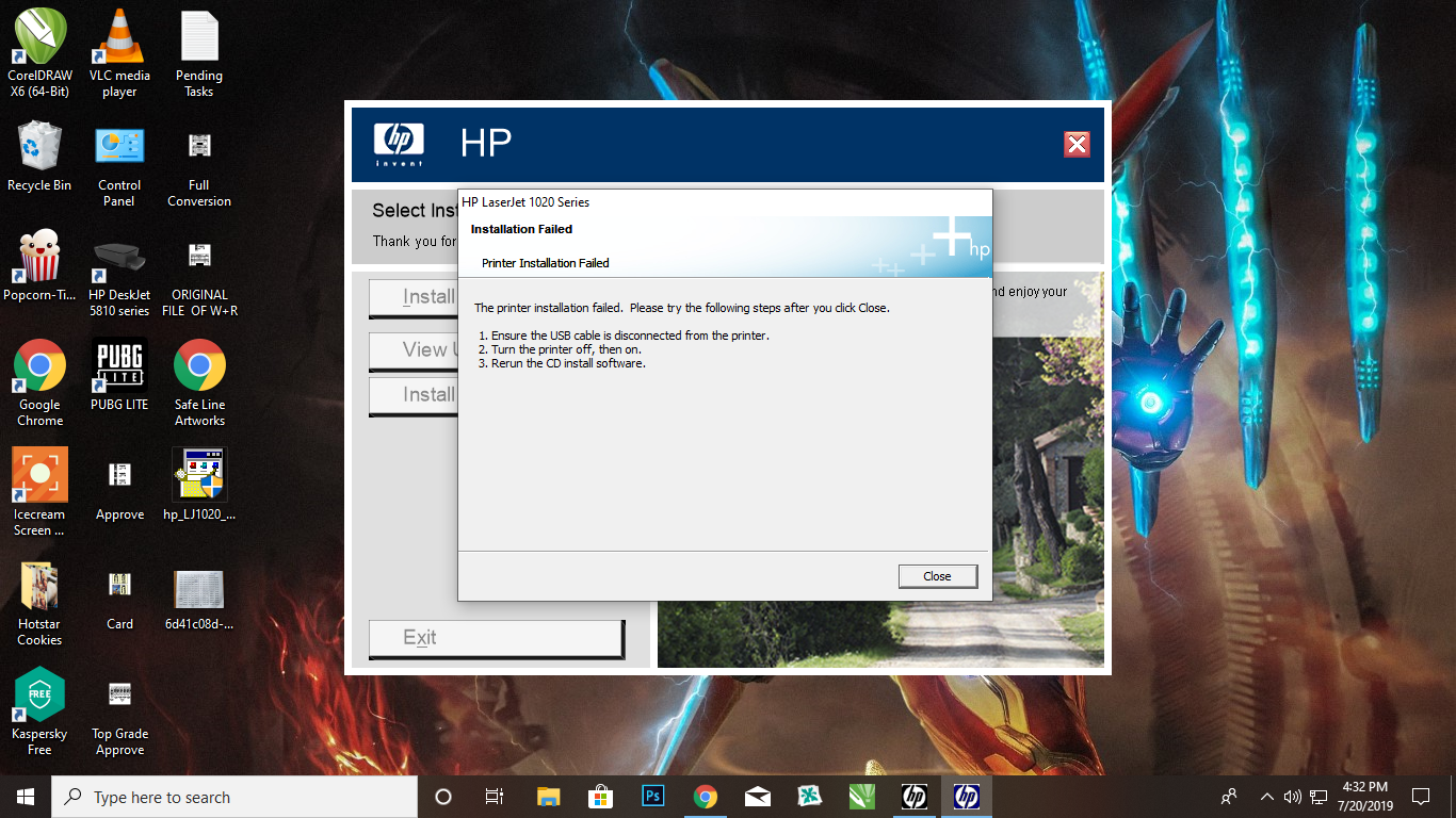 I'm unable to install HP Laser Jet 1020 Plus Drivers? Error ... - HP  Support Community - 7178117