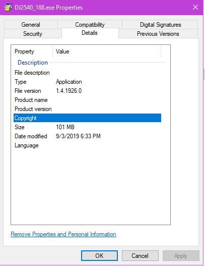 20190913c Pic showing Full Feature Driver File Version and Size