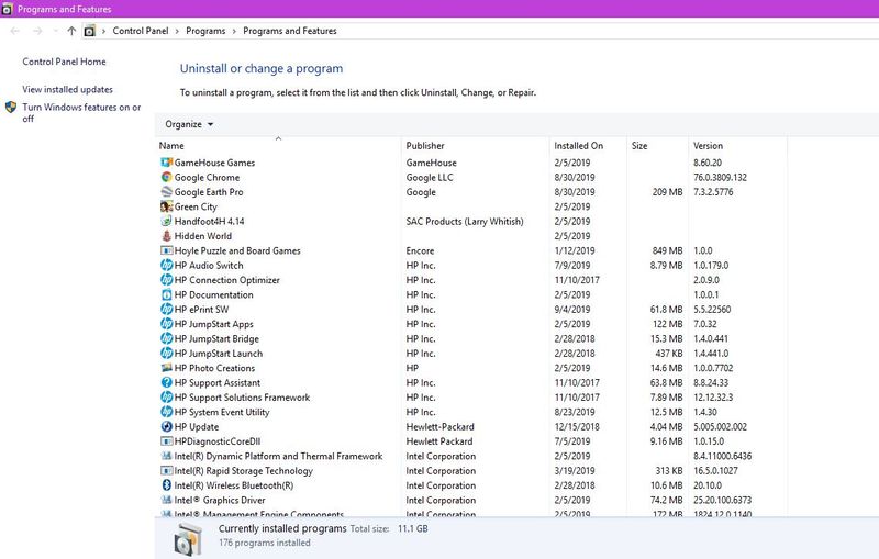 20190913a Pic showing HP programs in Programs and Features