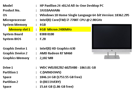 Solved: Upgrade SSD and RAM on HP Pavilion AIO 24-r012D - HP Support  Community - 7238829