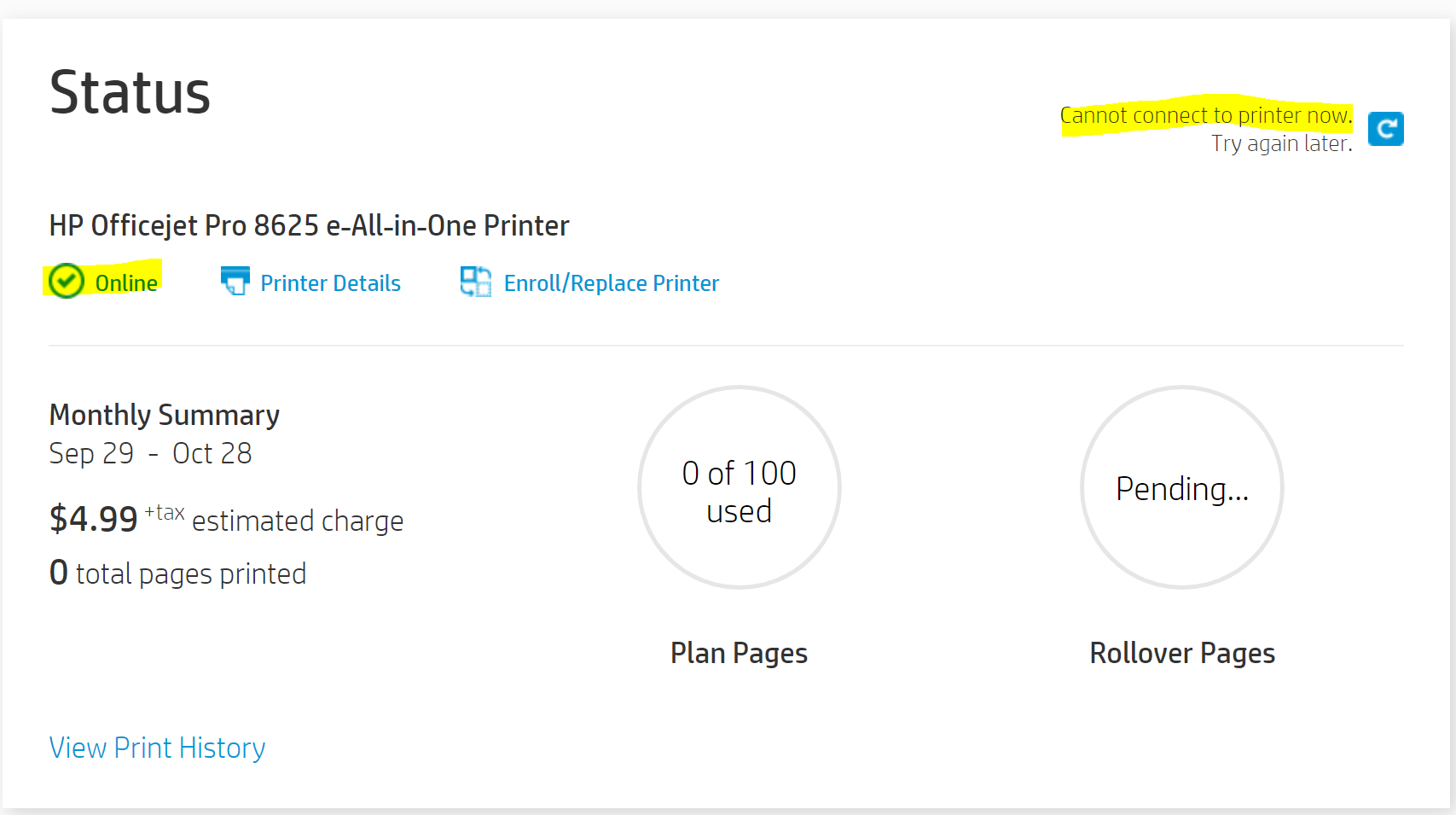 Doesn't connect to Web Services to update Instant Ink Status Page 2