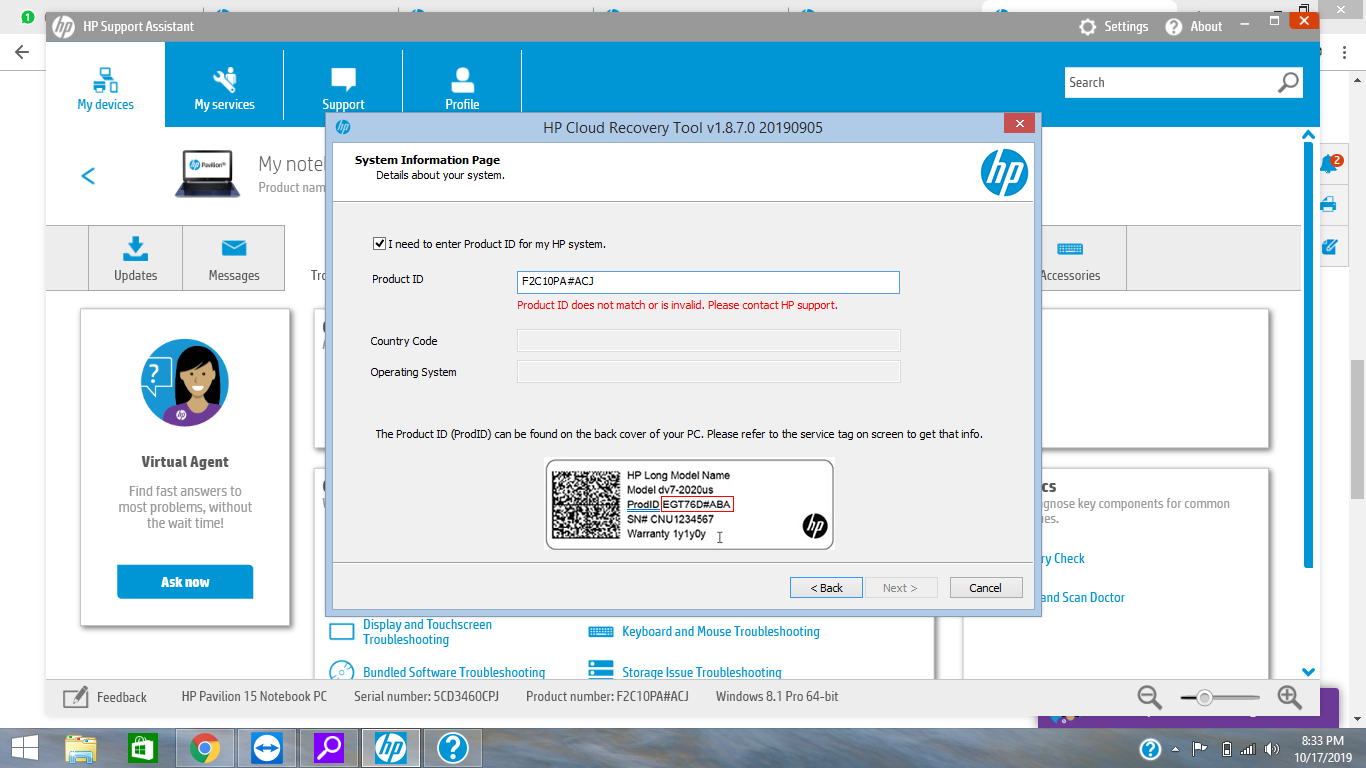 MY PRODUCT ID IS NOT MATCHING WITH THE ONE I WANT TO FILL DU... - HP ...