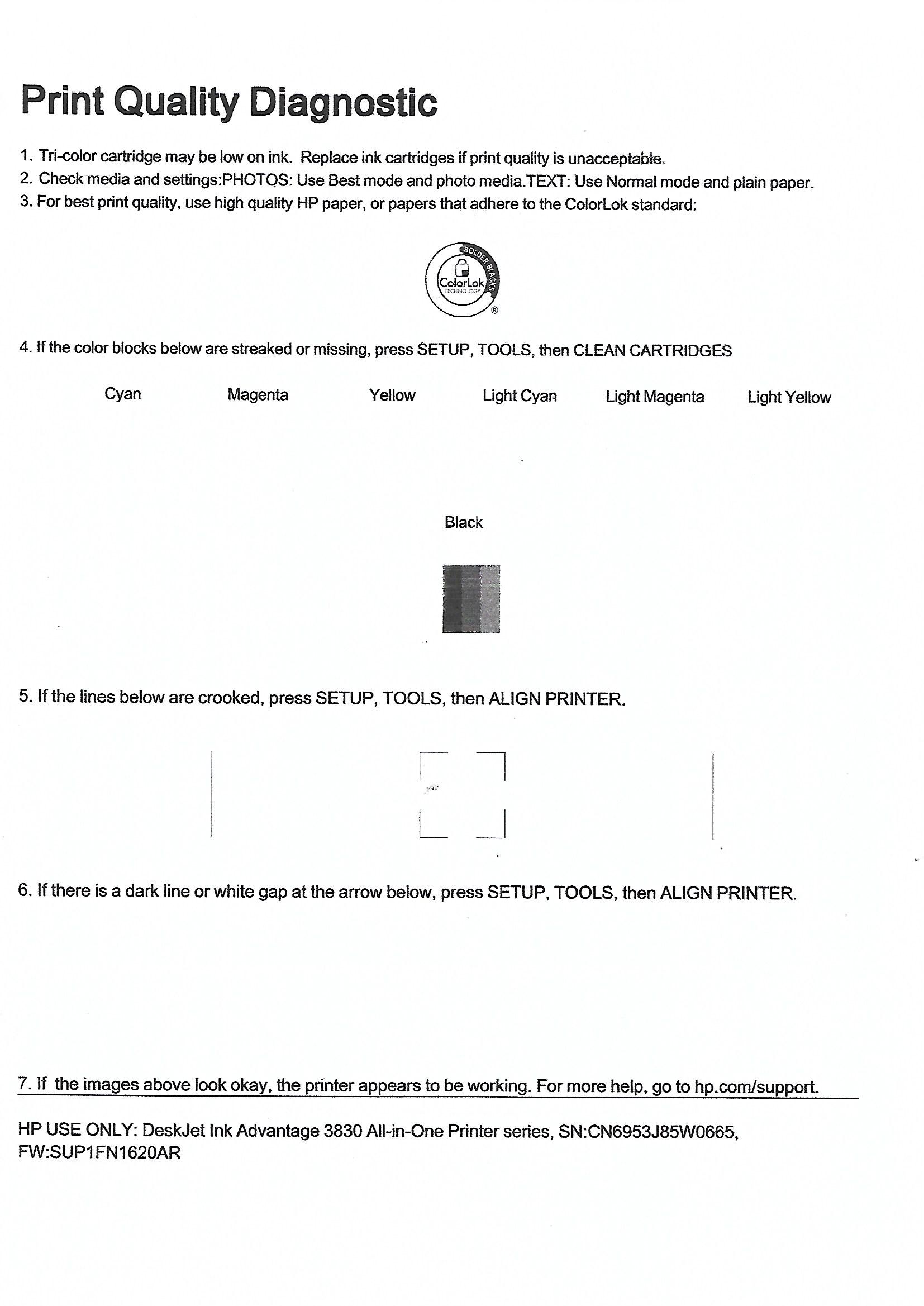Solved My HP3835 is suddenly not printing properly. HP Support