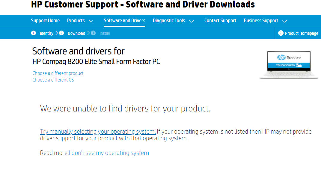 Solved: We were unable to find drivers for your product HP Support E... - HP  Support Community - 7293657
