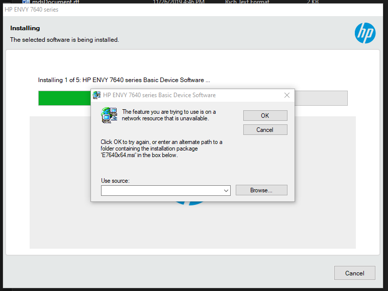 hp printer driver will not install windows 10