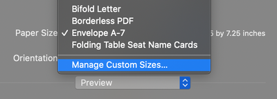 Select "Manage Custom Sizes"