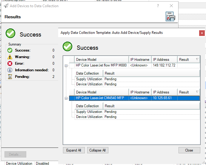 Web JetAdmin Data Collection saying Success but Pending and ... - HP ...