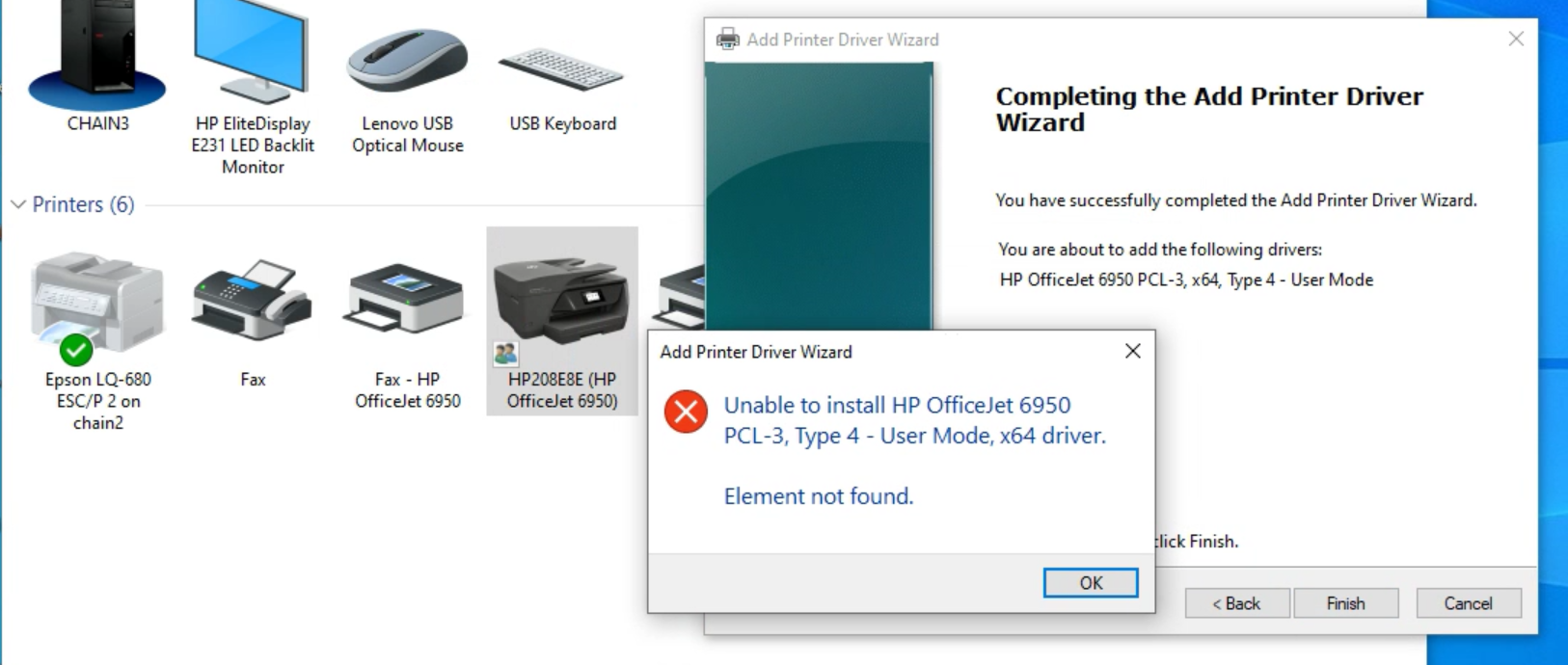Officejet 6950 "driver not installed" error on Windows 10 19... - HP  Support Community - 7342415
