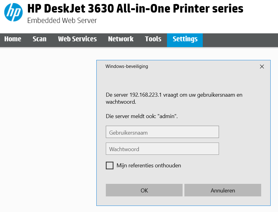 DeskJet 3637 - reset admin password of Integrated Web Servic... - HP  Support Community - 7359449