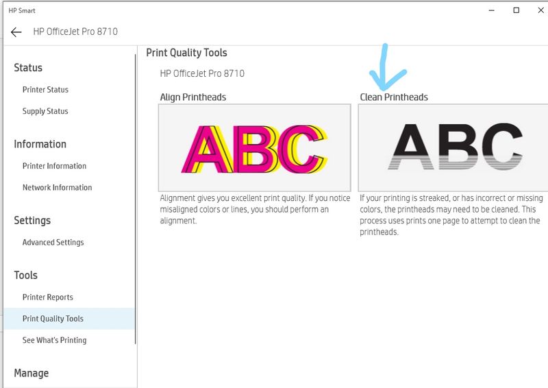 I can't find a way to clean my print head from the HP Smart ... - HP  Support Community - 7368186
