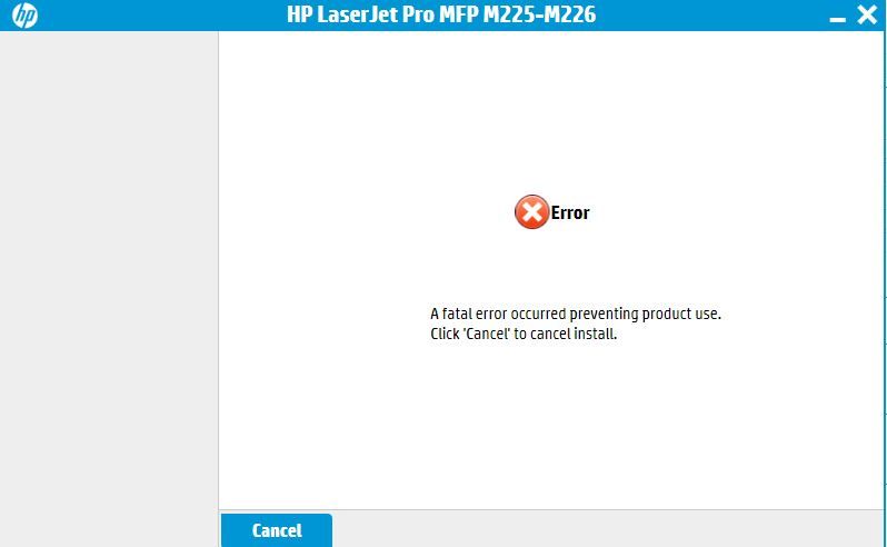 HP M225 - "A fatal error occurred preventing product use" du... - HP  Support Community - 7461746
