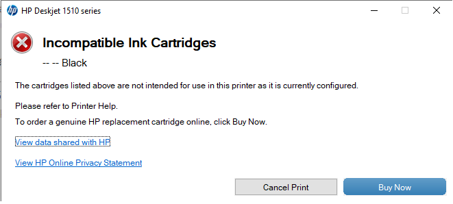 Incompatible ink Cartridge (Deskjet ink Advantage 1516) - HP Support  Community - 7472212