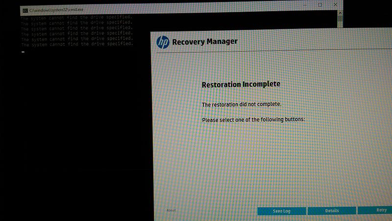 Restoration Incomplete - HP Support Community - 7473694