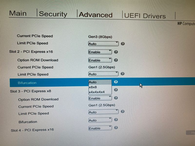 Z840 M60 2.50 BIOS Slot Settings Bifurcation