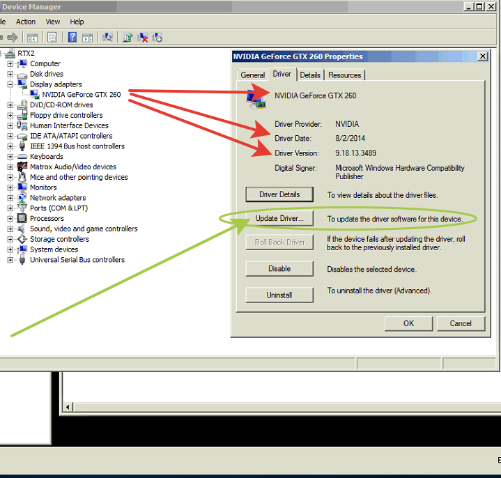 Solved I think NVIDIA GTX 260 Card error may the drivers needed