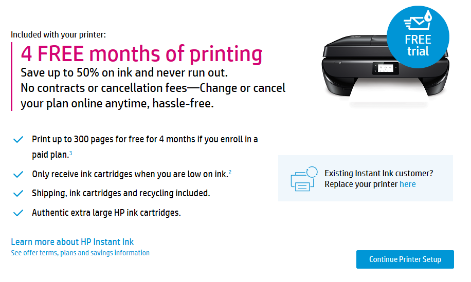 hp instant ink 4 month free trial