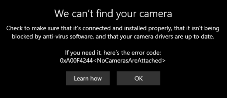 Camera not found on HP Spectre x360 or HP ENVY (0xA00F4244<N... - HP  Support Community - 7468492