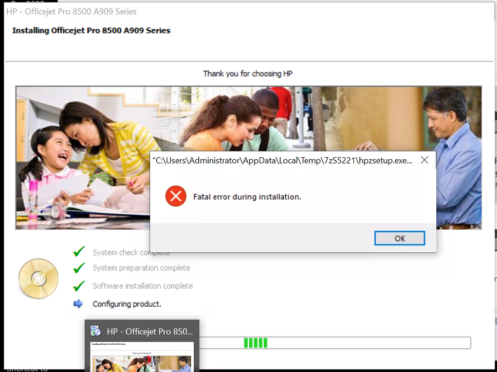 Fatal Error while installing software for Officejet Pro 8500... - HP ...