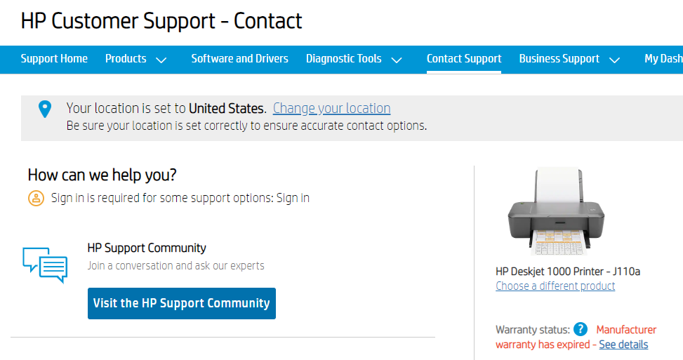 Ink cartridge not recognized as I moved to the US HP Support