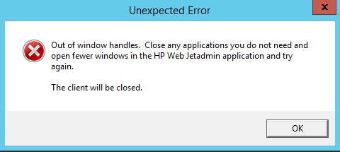 Web JetAdmin 10.4 SR6 - Out of Window Handles - HP Support Community ...